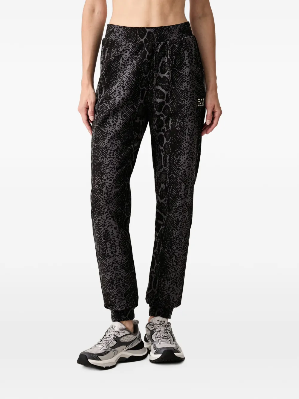 Ea7 Snake-print Track Pants In Black