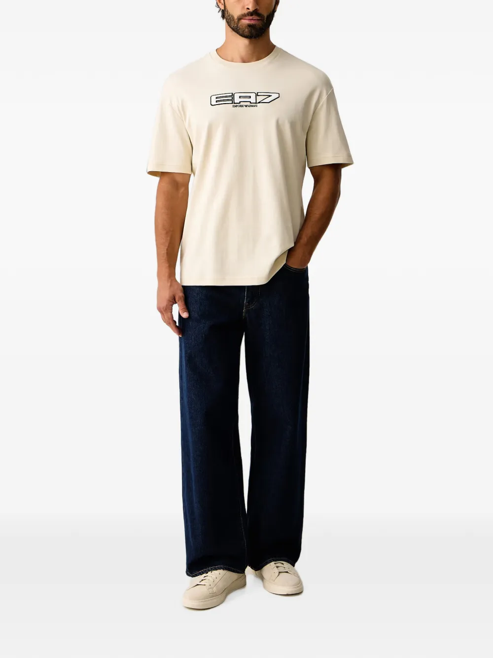 Ea7 Emporio Armani T-shirt met logoprint met ronde hals Beige