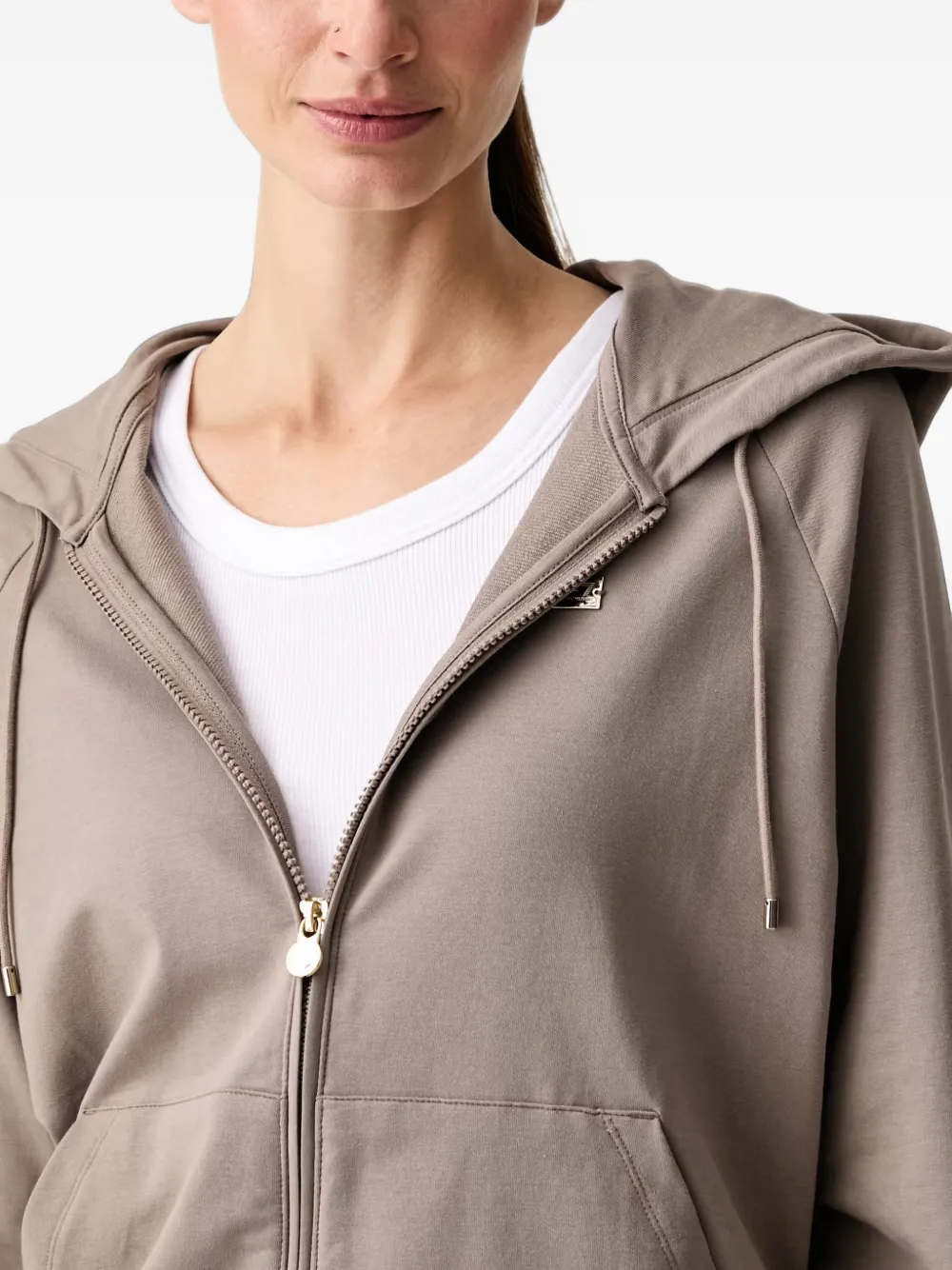 Ea7 Emporio Armani logo-plaque zip-up hoodie Beige