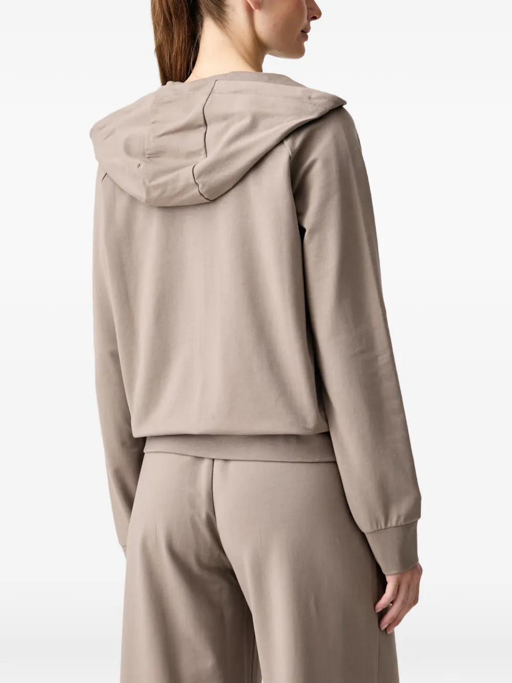 Ea7 Emporio Armani logo-plaque zip-up hoodie Beige