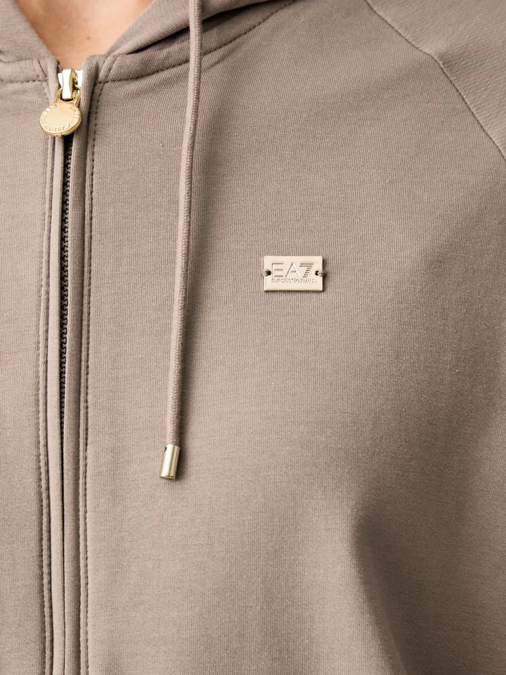 Ea7 Emporio Armani logo-plaque zip-up hoodie Beige