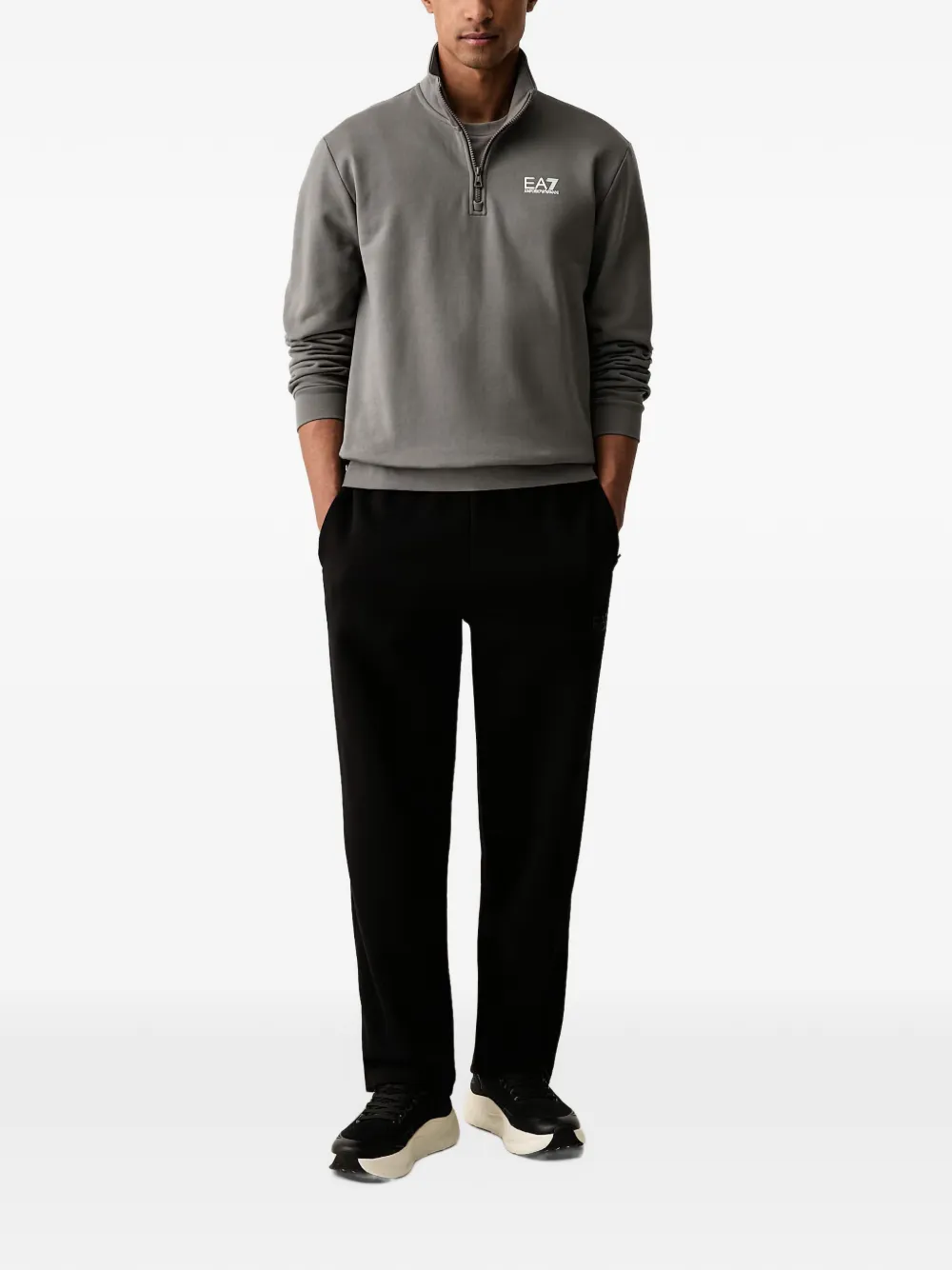 Ea7 Emporio Armani quarter-zip logo-print sweater Grijs