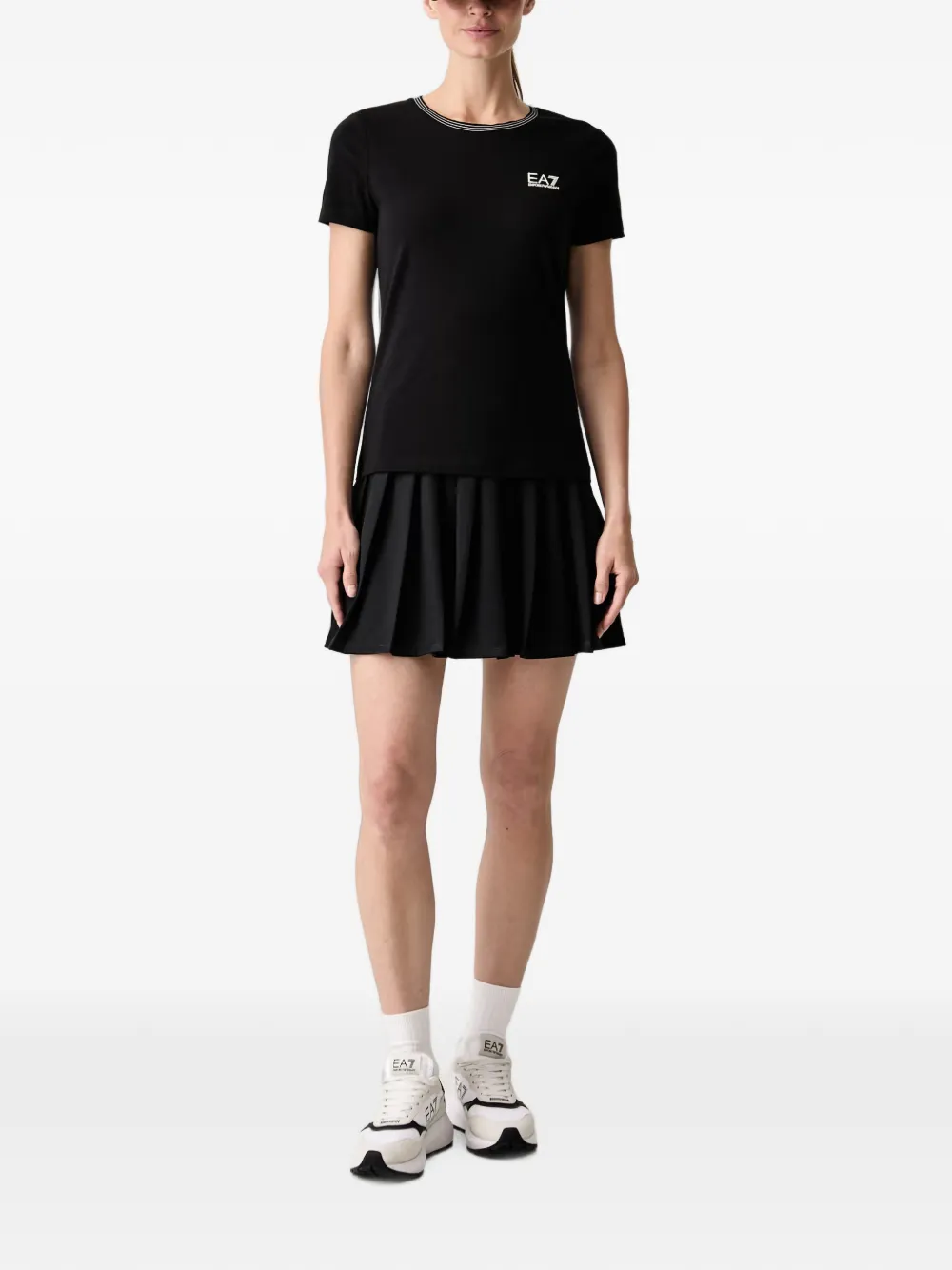 Ea7 Emporio Armani T-shirt met gestreepte afwerking en logo-print Zwart