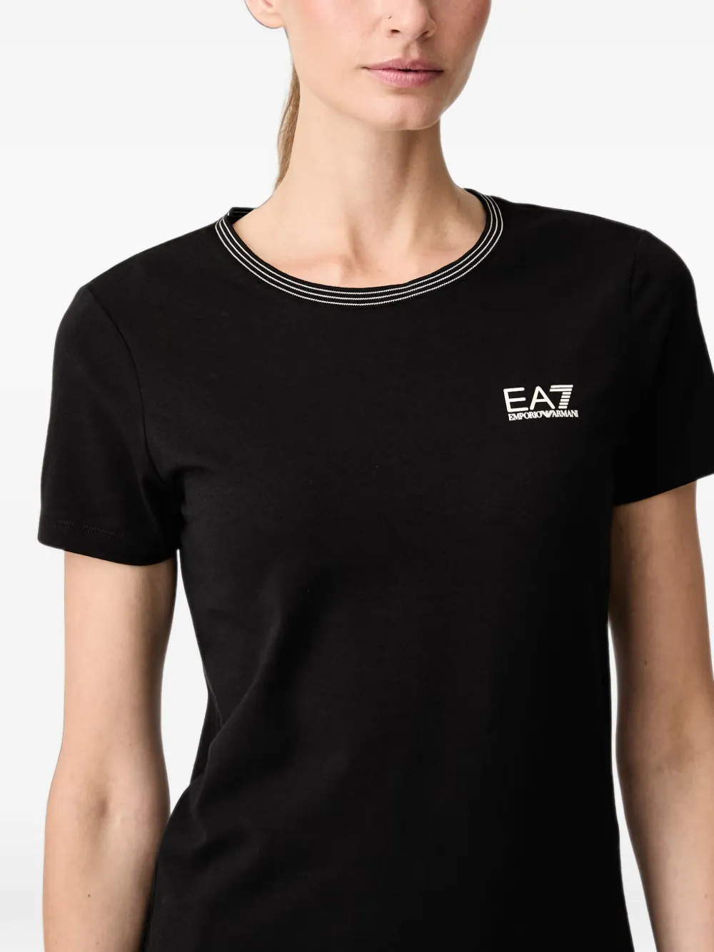 Ea7 Emporio Armani T-shirt met gestreepte afwerking en logo-print Zwart