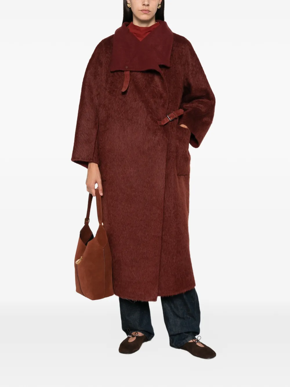 Max Mara buckle-fastening high-neck coat Rood