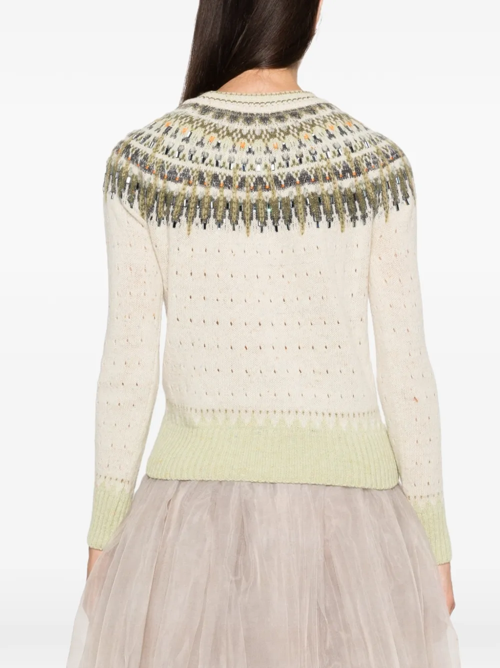 Ermanno Scervino Fair Isle crystal-embellished sweater Beige