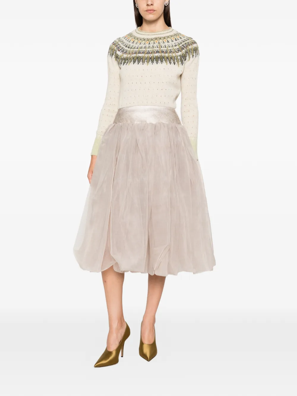 Ermanno Scervino Fair Isle crystal-embellished sweater Beige