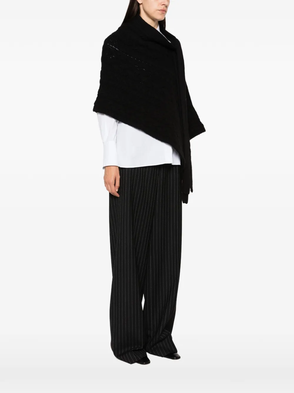 Ermanno Scervino Kabelgebreide asymmetrische cape Zwart