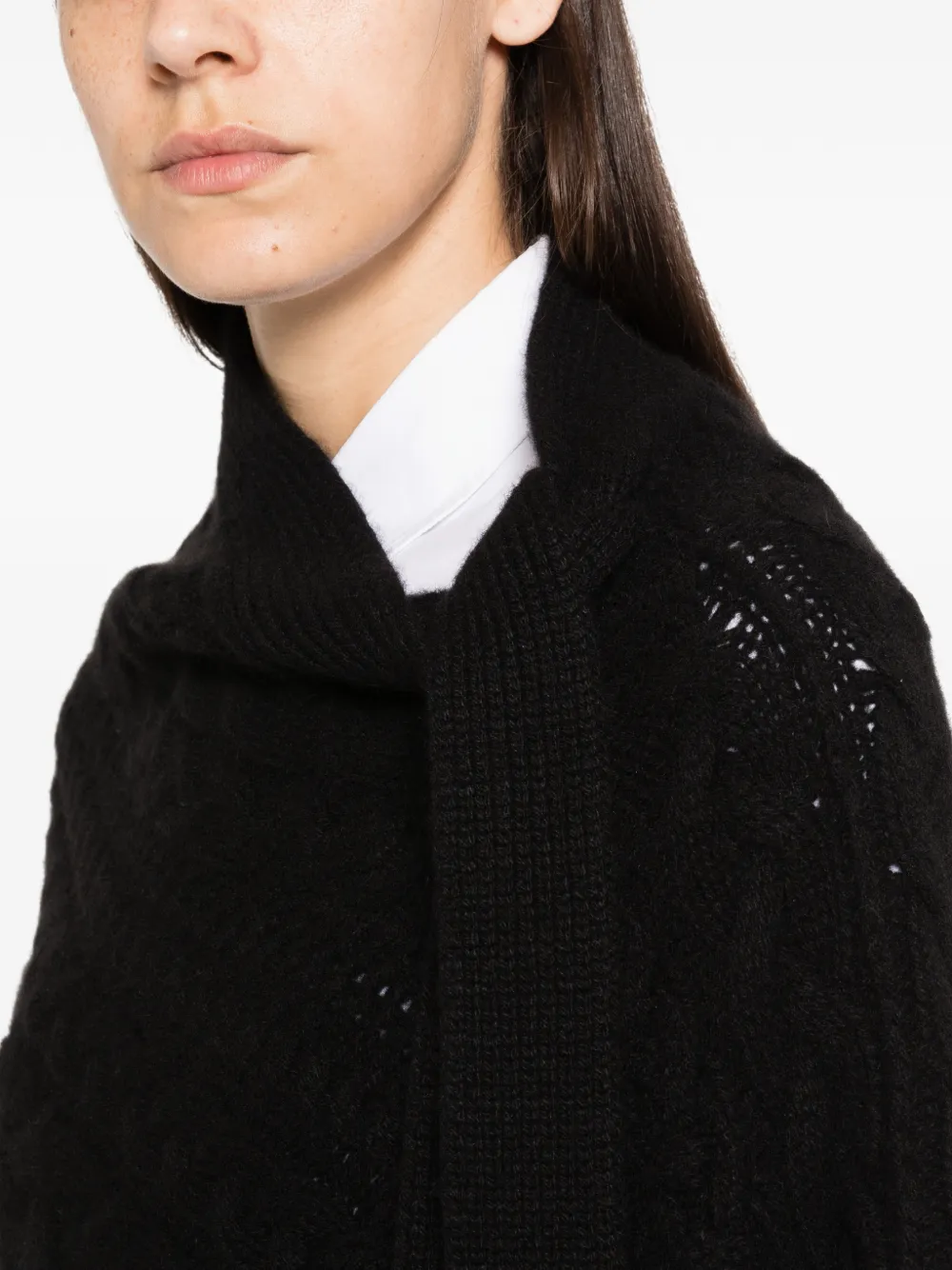 Ermanno Scervino Kabelgebreide asymmetrische cape Zwart