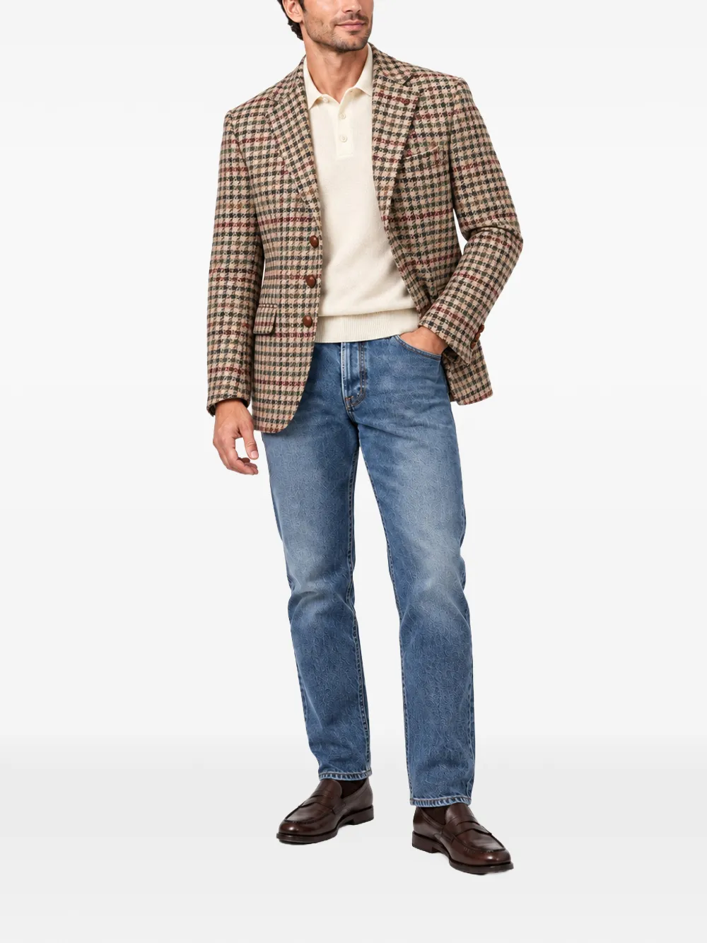Tagliatore houndstooth check single-breasted blazer Beige