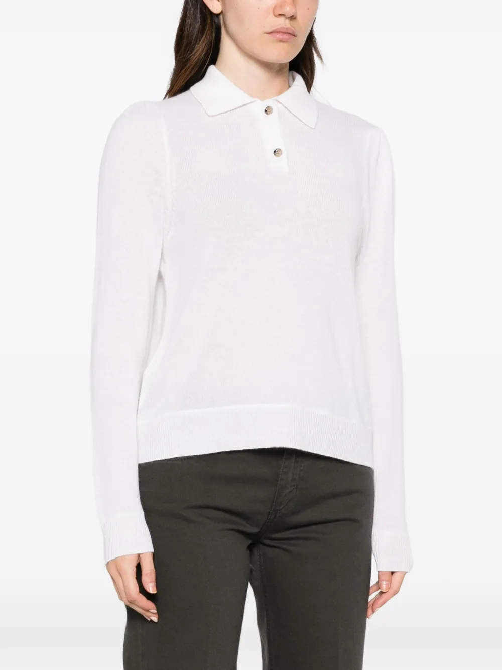 Allude Polotop met knopenbies en lange mouwen Wit