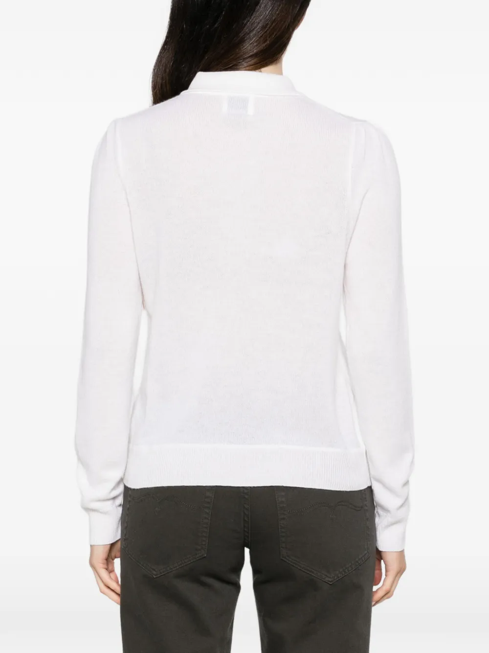 Allude Polotop met knopenbies en lange mouwen Wit