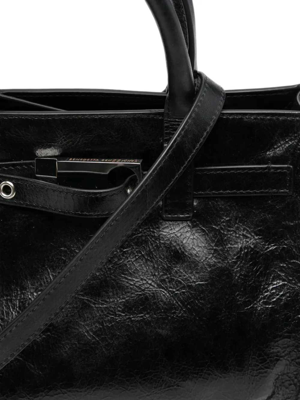 Benedetta Bruzziches crinkled-finish buckled tote bag Zwart