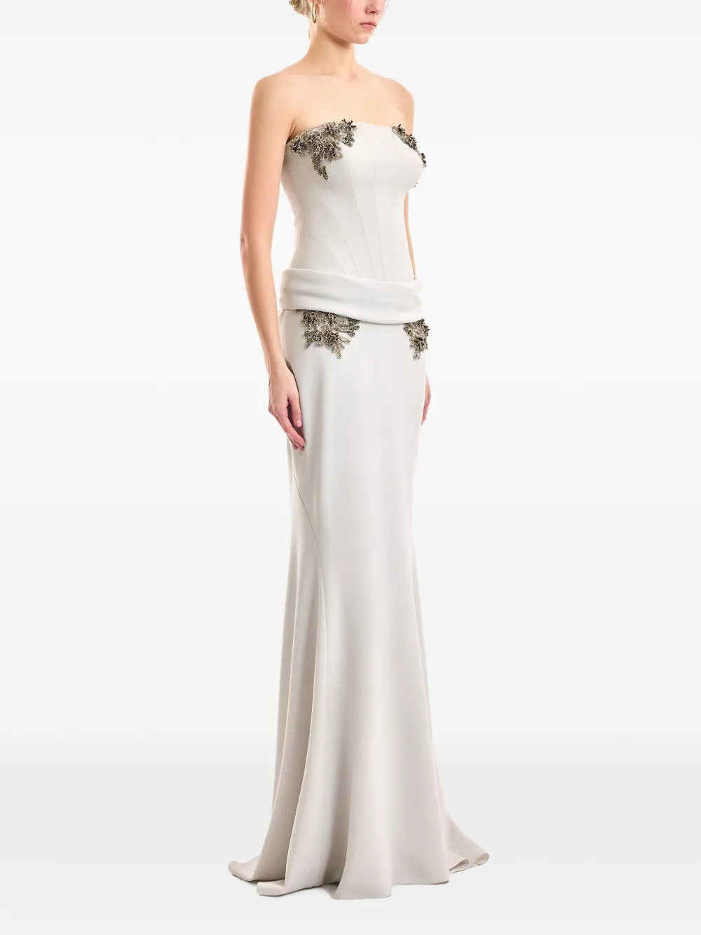 Gemy Maalouf Strapless jurk met kralen Beige
