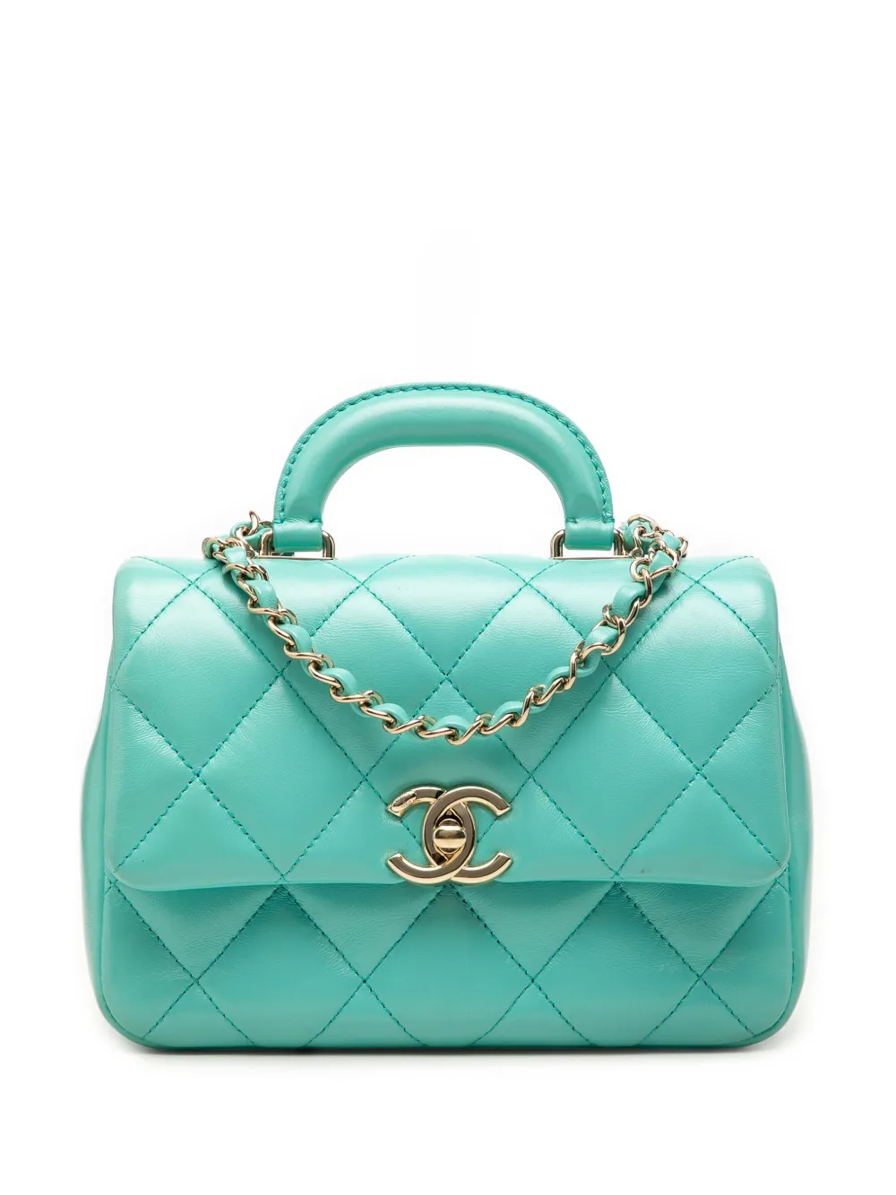 CHANEL Pre-Owned 2021-2026 Mini Quilted Shiny Lambskin Coco Trip Flap satchel - Blu