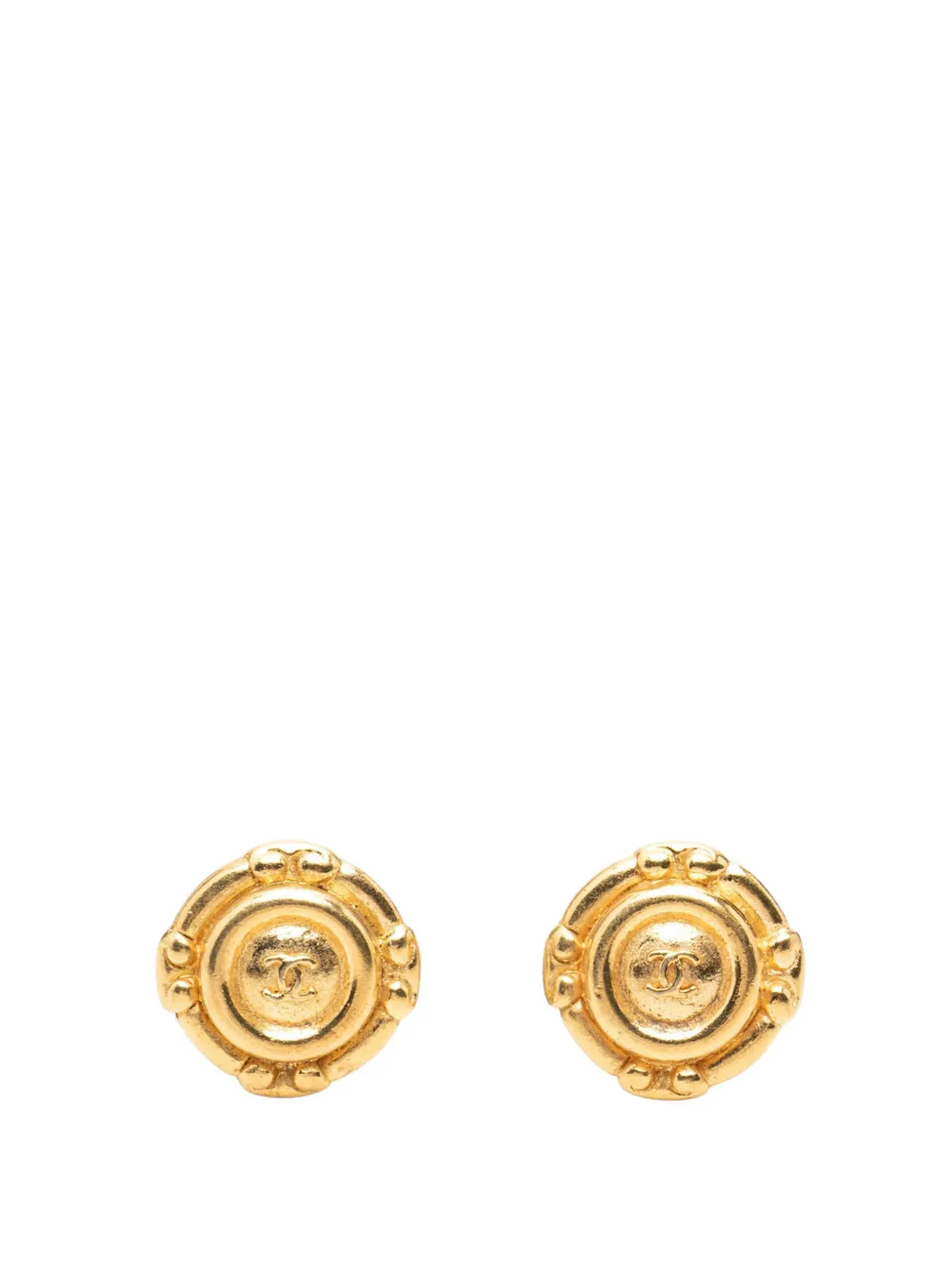 CHANEL Pre-Owned 1970-1980 CC Gold Plated Round Clip On Earrings costume earrings - Oro