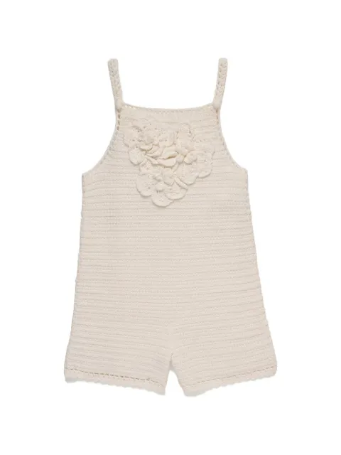 Cult Gaia Shah crochet-knit floral-appliqué playsuit