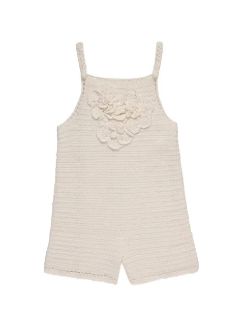 Cult Gaia Shah crochet-knit floral-appliqué playsuit