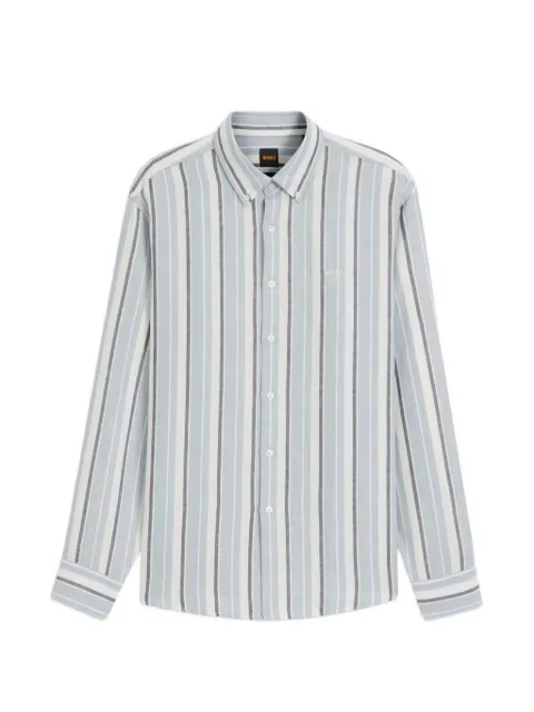 BOSS regular-fit shirt in striped linen and cotton