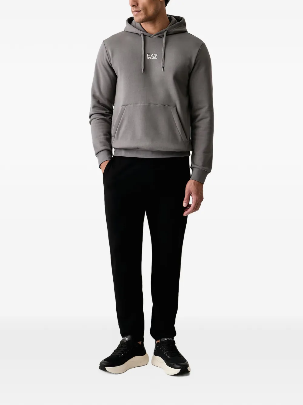 Ea7 Emporio Armani logo-print drawstring hoodie Grijs