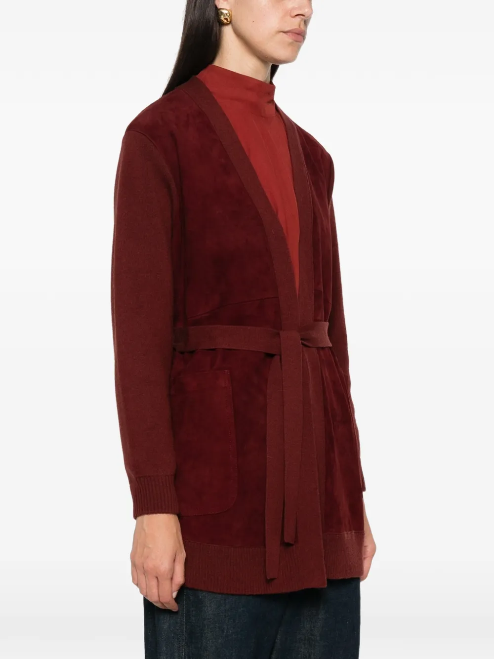 Max Mara suede-panelled belted cardigan Rood