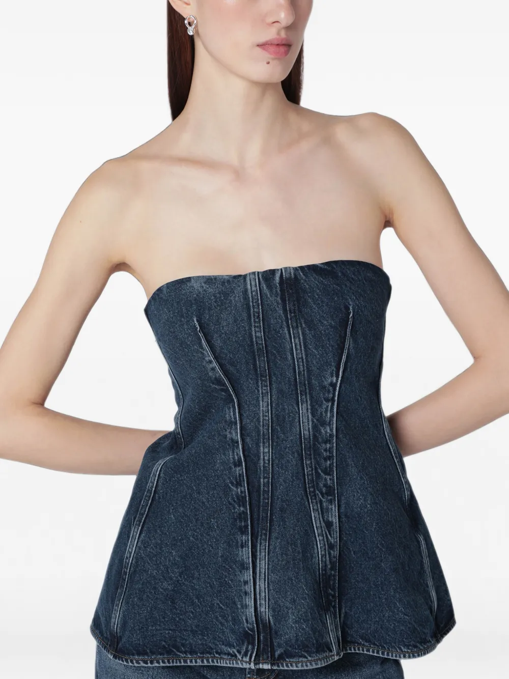 AGOLDE Lara strapless corset top Blauw