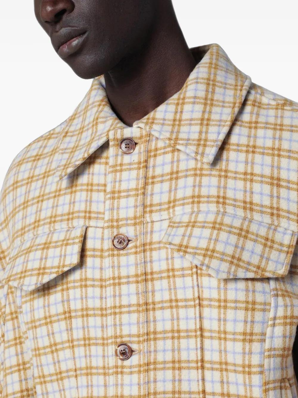 Séfr Matthieu geruit wollen shirtjack Beige