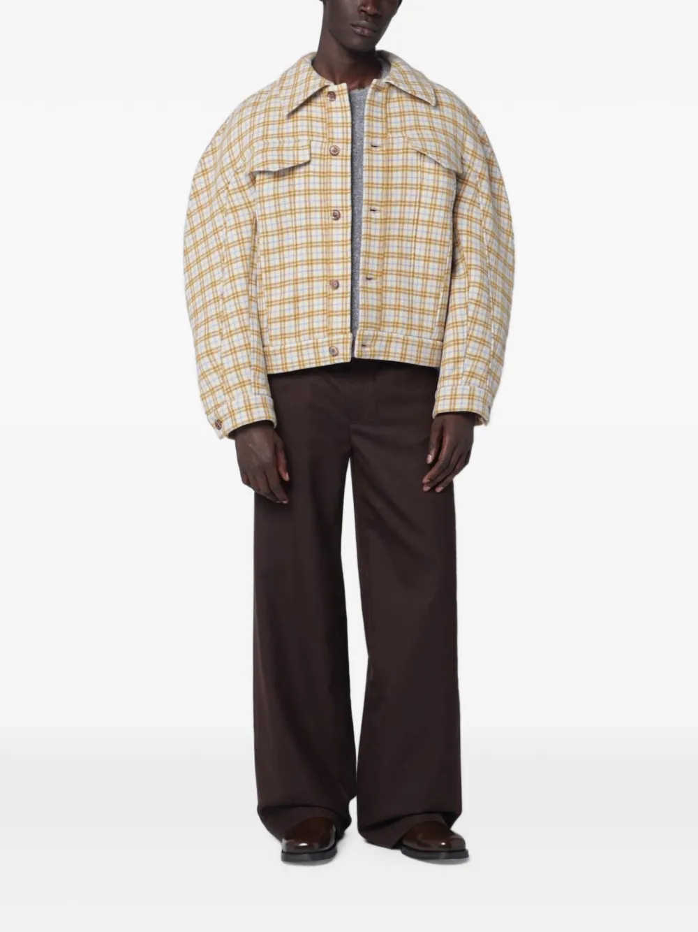 Séfr Matthieu geruit wollen shirtjack Beige