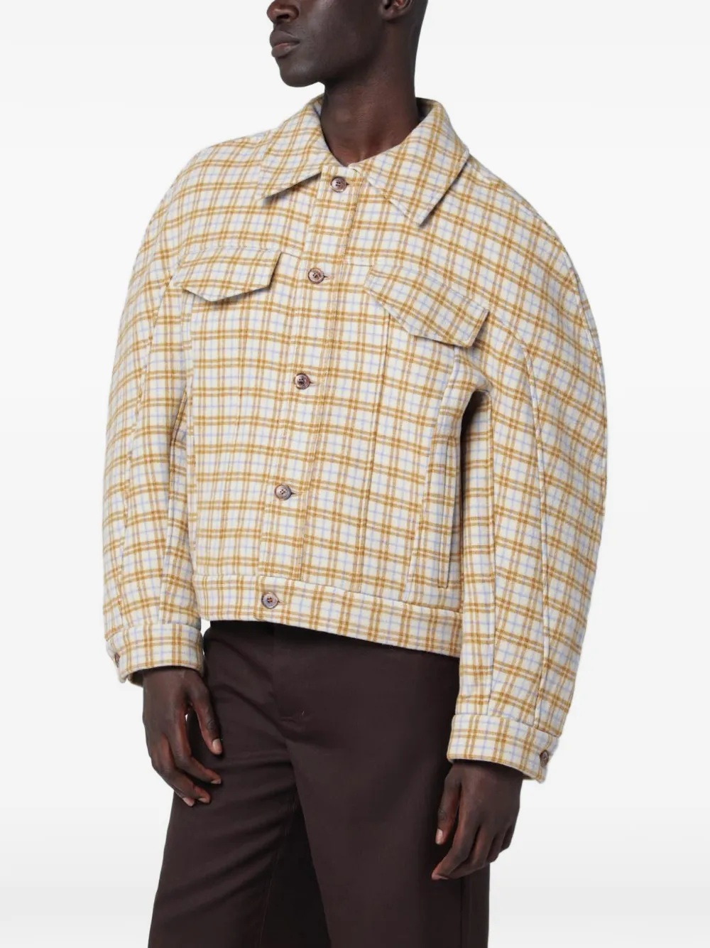 Séfr Matthieu checked wool shirt jacket - Nude