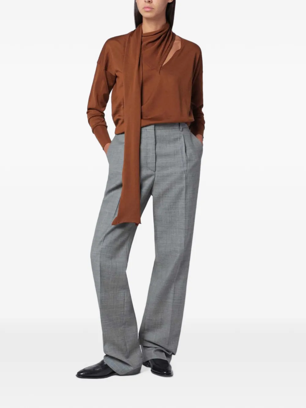 Roberto Collina V-neck scarf-detail sweater Bruin