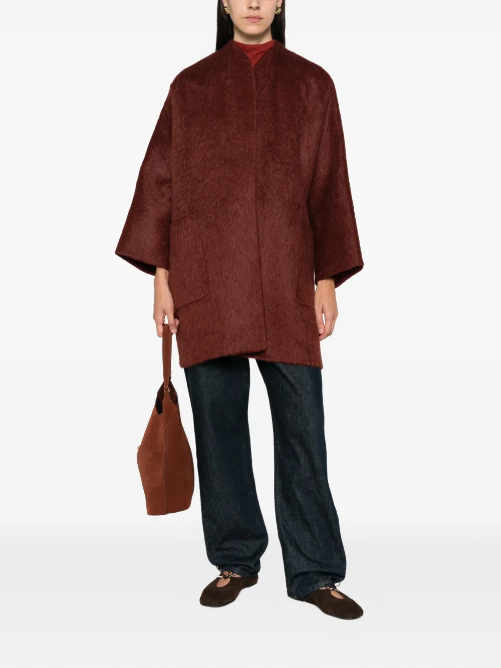 Max Mara Oversized jas met geborstelde afwerking Rood
