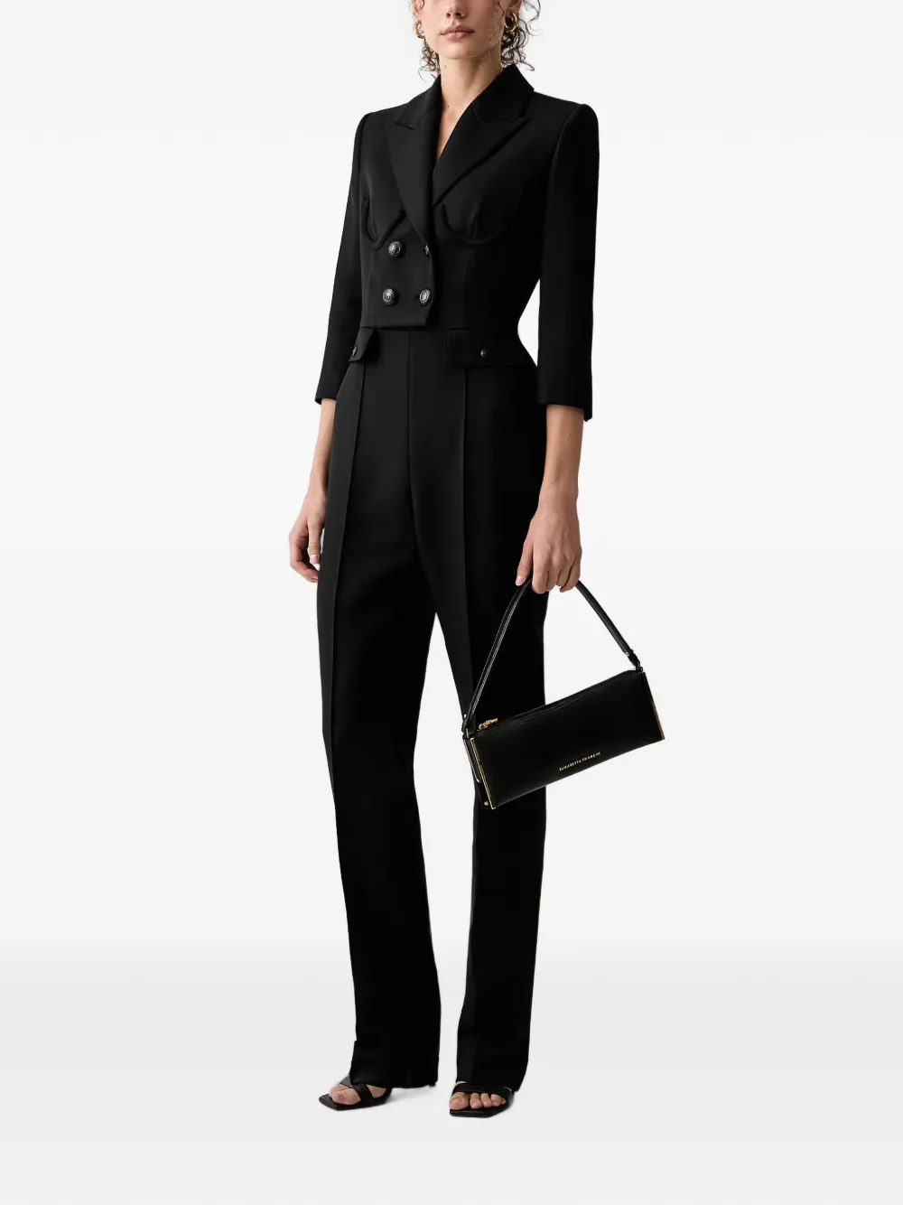Elisabetta Franchi Jumpsuit met dubbele rij knopen en peplum-design Zwart