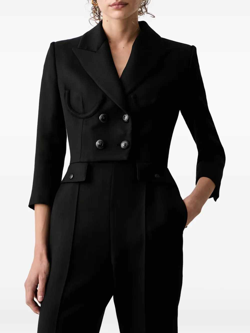 Elisabetta Franchi Jumpsuit met dubbele rij knopen en peplum-design Zwart