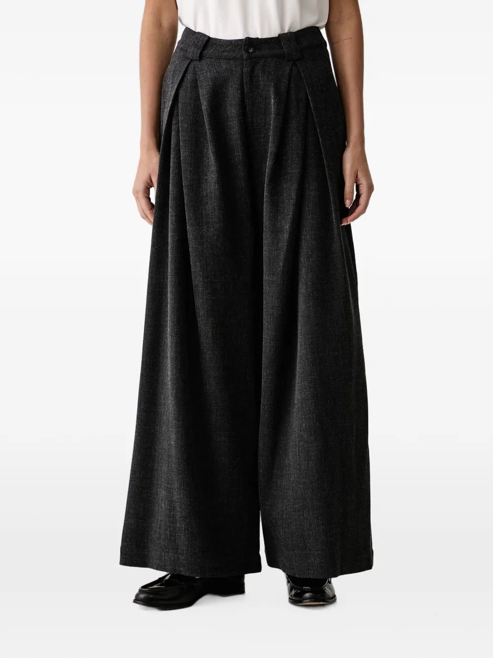 Eleh Pleated High-waist Palazzo Pants In 그레이
