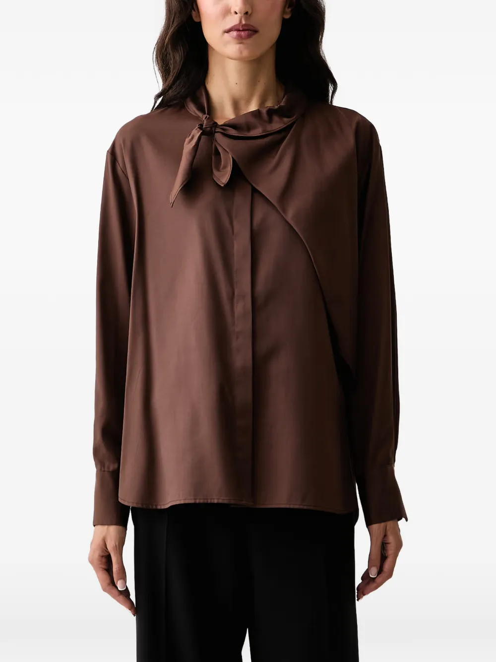 Eleh Pussy-bow Long-sleeve Shirt In Brown