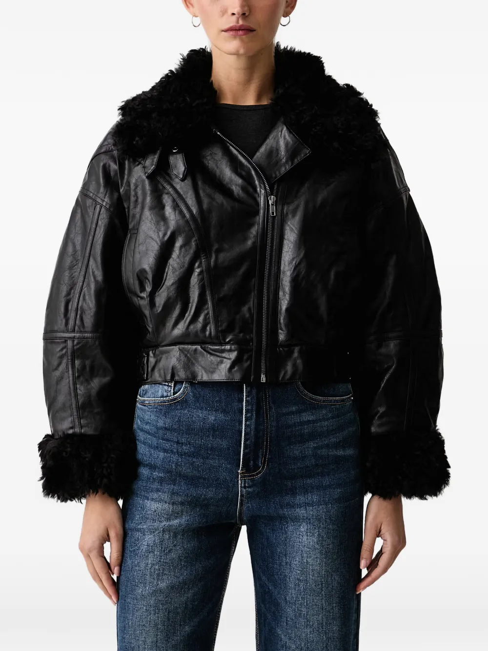 Eleh Cropped Zip-up Jacket In Black