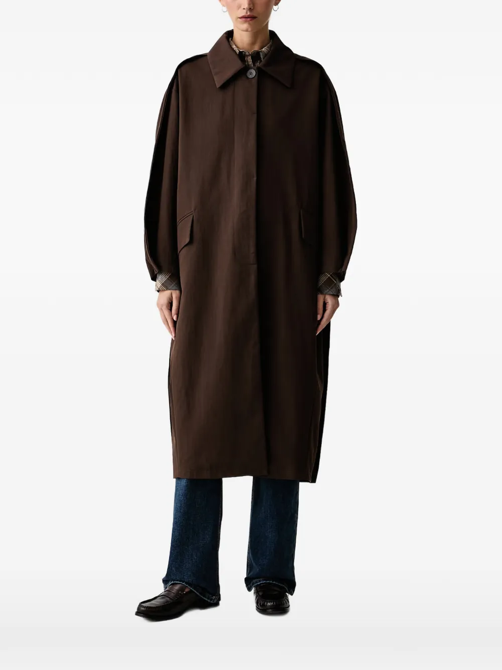 Eleh pleated-sleeve button-fastening coat - Marrone