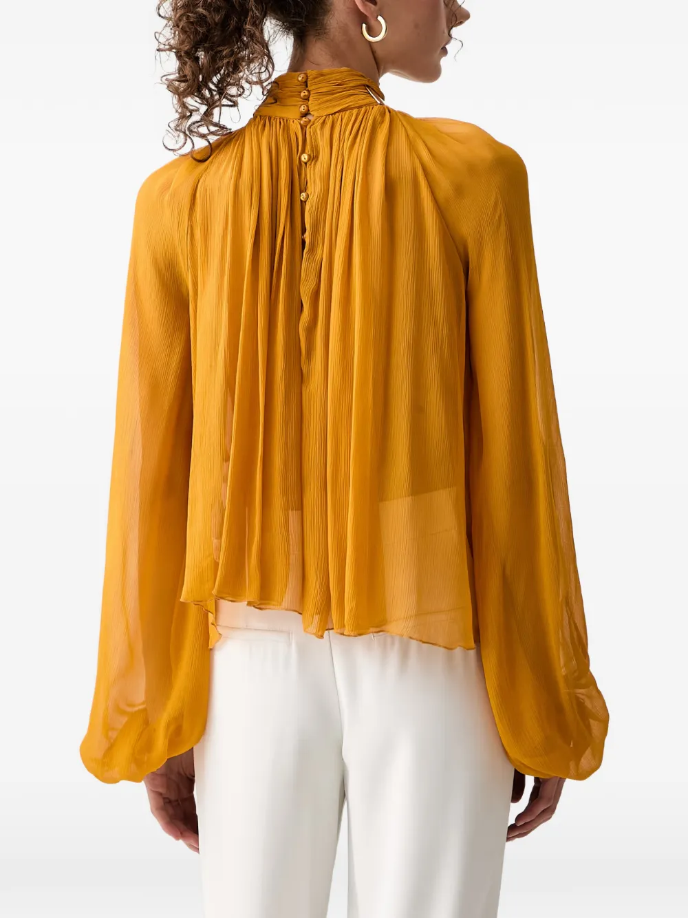 Elisabetta Franchi Geplooide blouse met metalen kraag Geel
