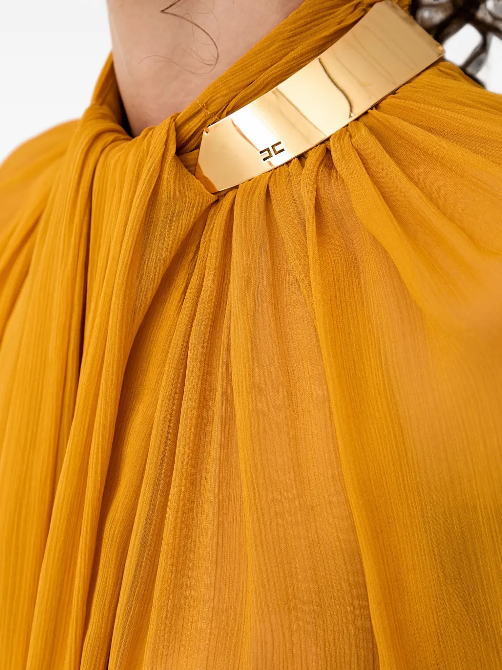 Elisabetta Franchi Geplooide blouse met metalen kraag Geel