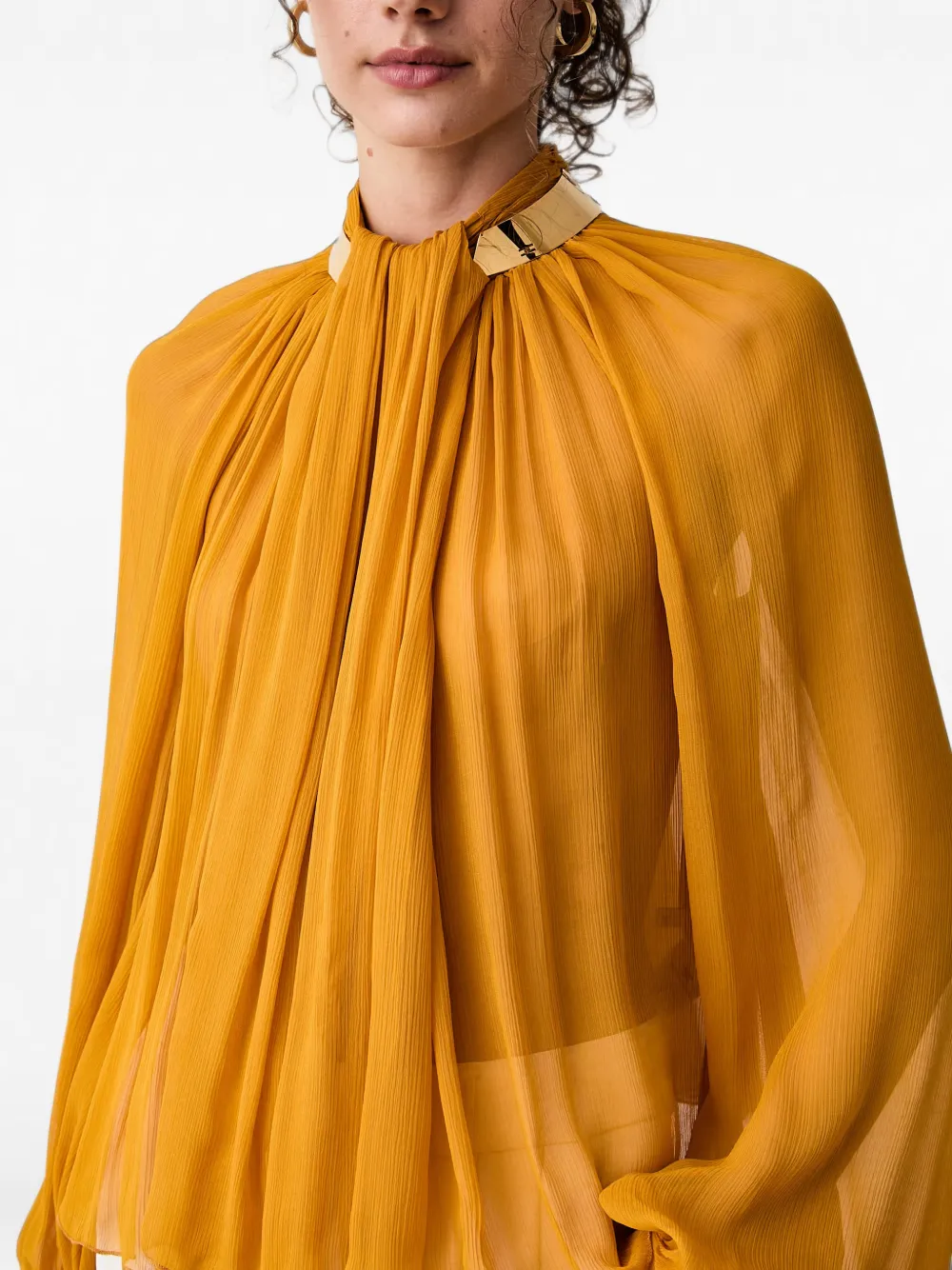 Elisabetta Franchi Geplooide blouse met metalen kraag Geel