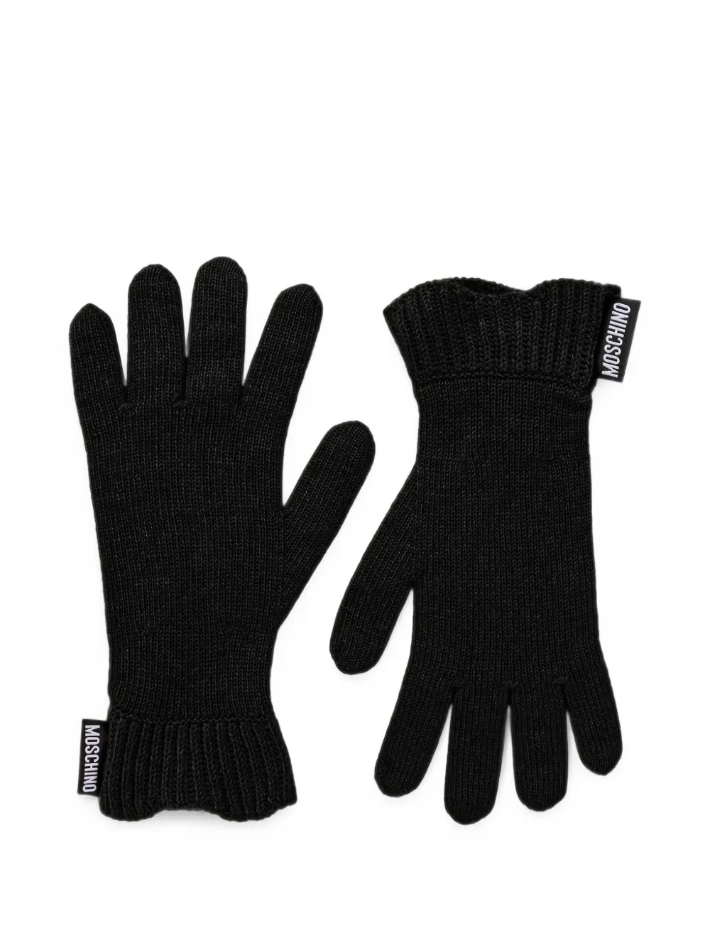Moschino Logo-tag Ribbed-trim Gloves In Black