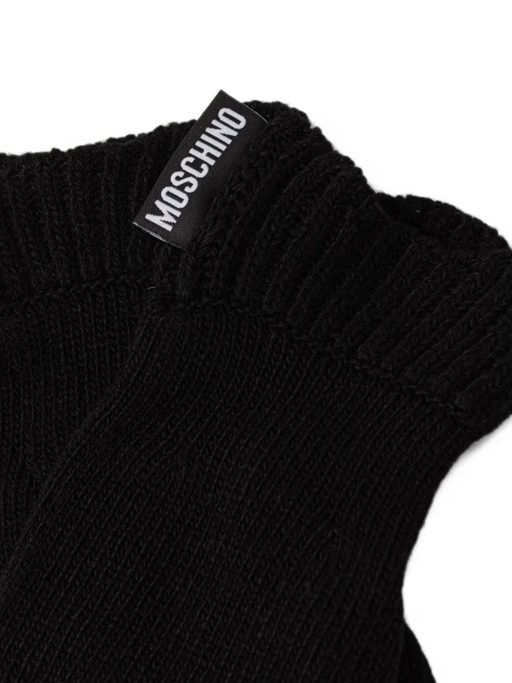 Moschino Handschoenen met geribbelde afwerking en logolabel Zwart