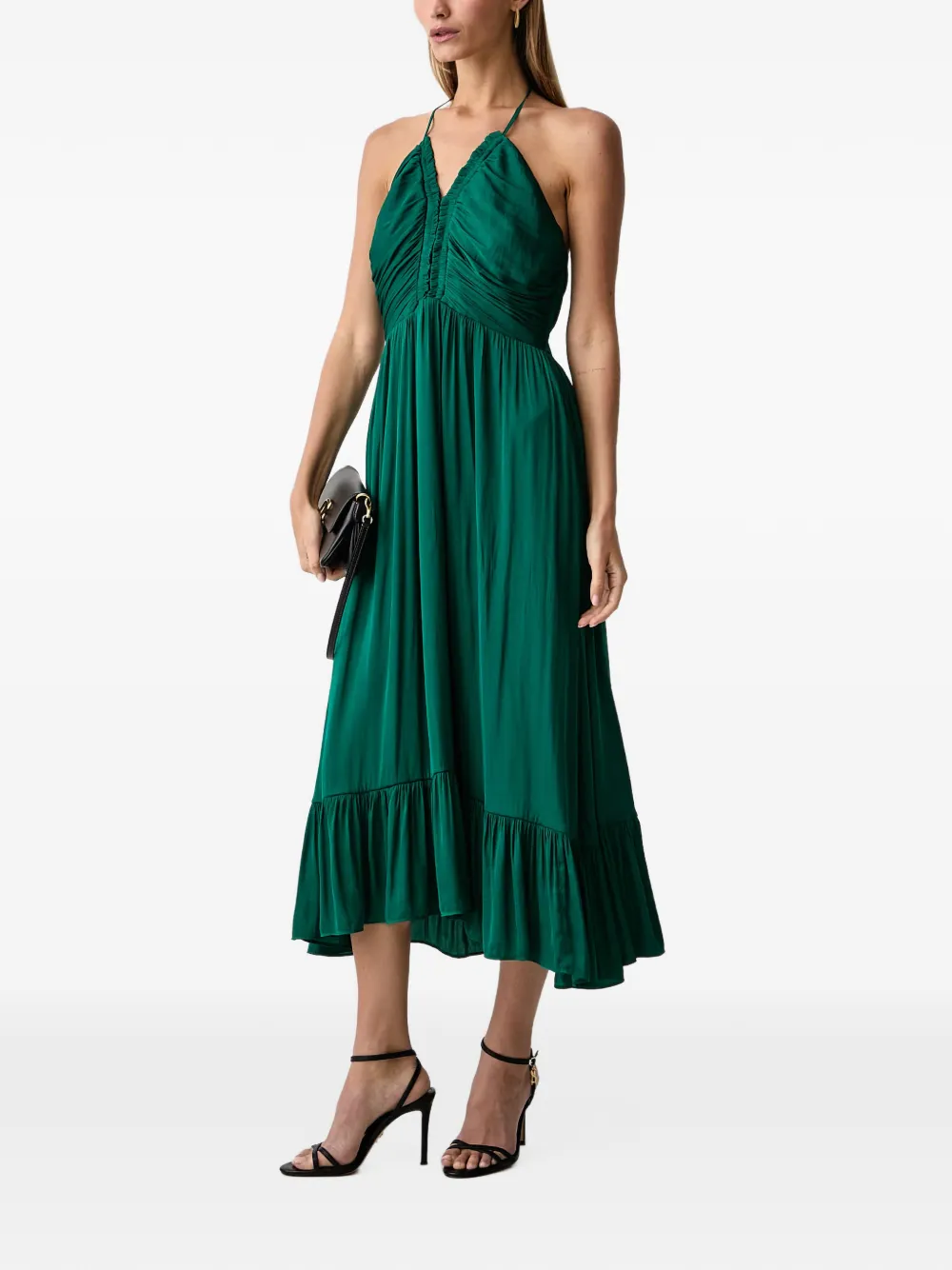 Morgan ruched halterneck midi dress Groen