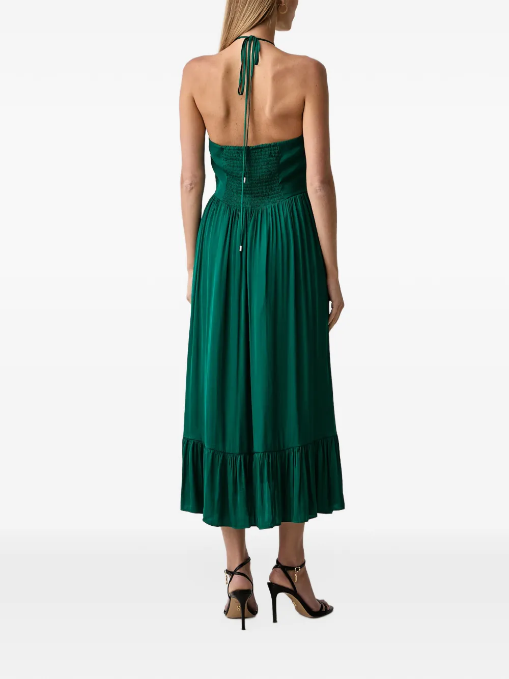 Morgan ruched halterneck midi dress Groen