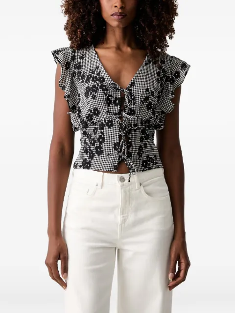 Morgan gingham floral-print blouse