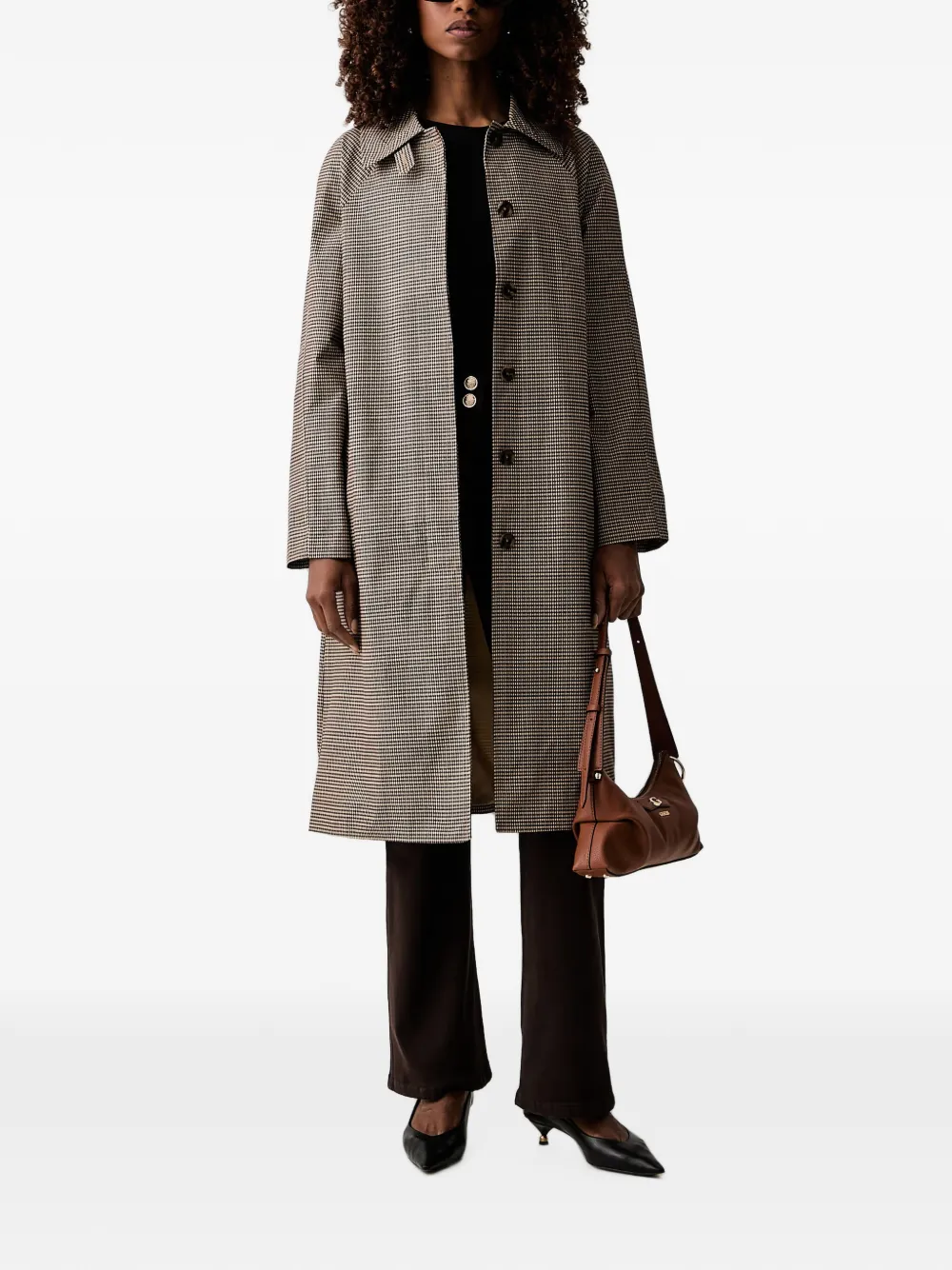 Morgan Jas met pied-de-poule print en ceintuur Beige