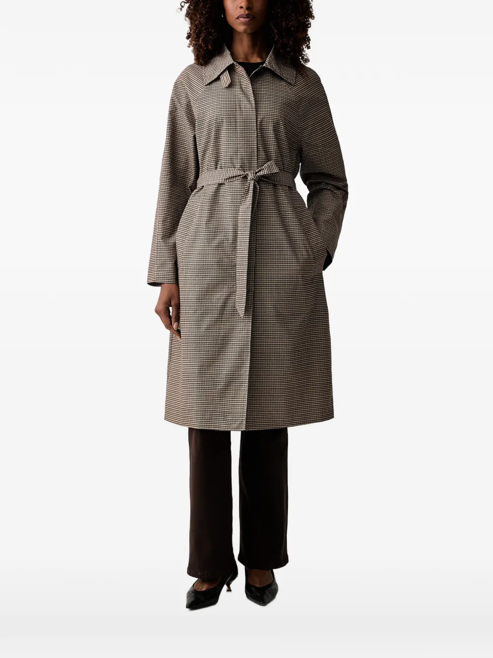 Morgan houndstooth-pattern belted coat
