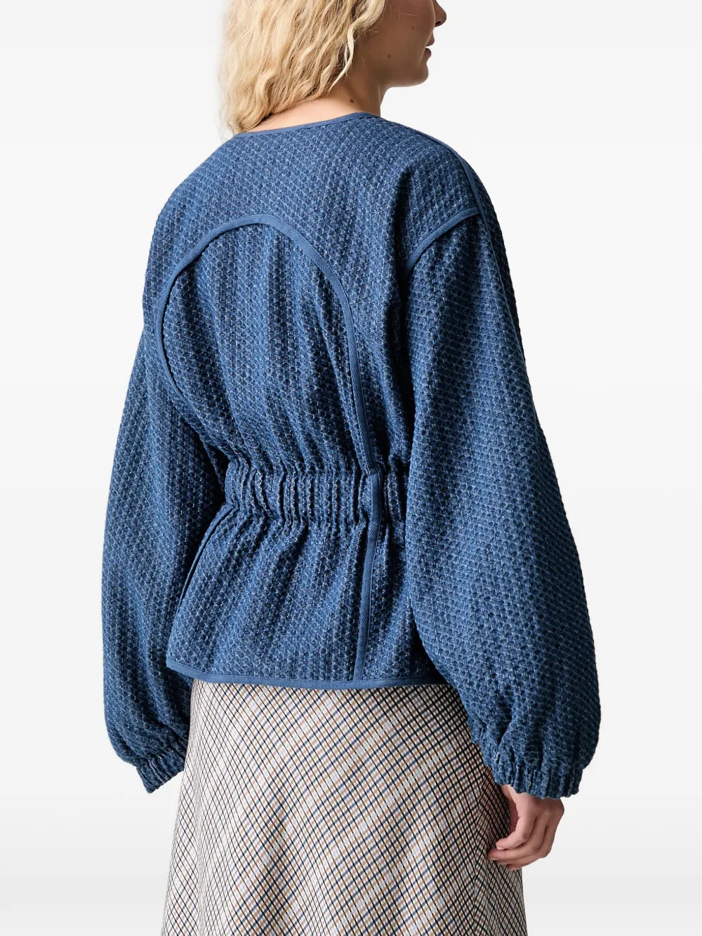 MUNTHE Vidya jack met ballonmouwen en ceintuur Blauw