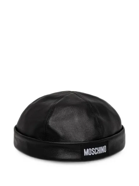 Moschino logo-patch leather beanie hat