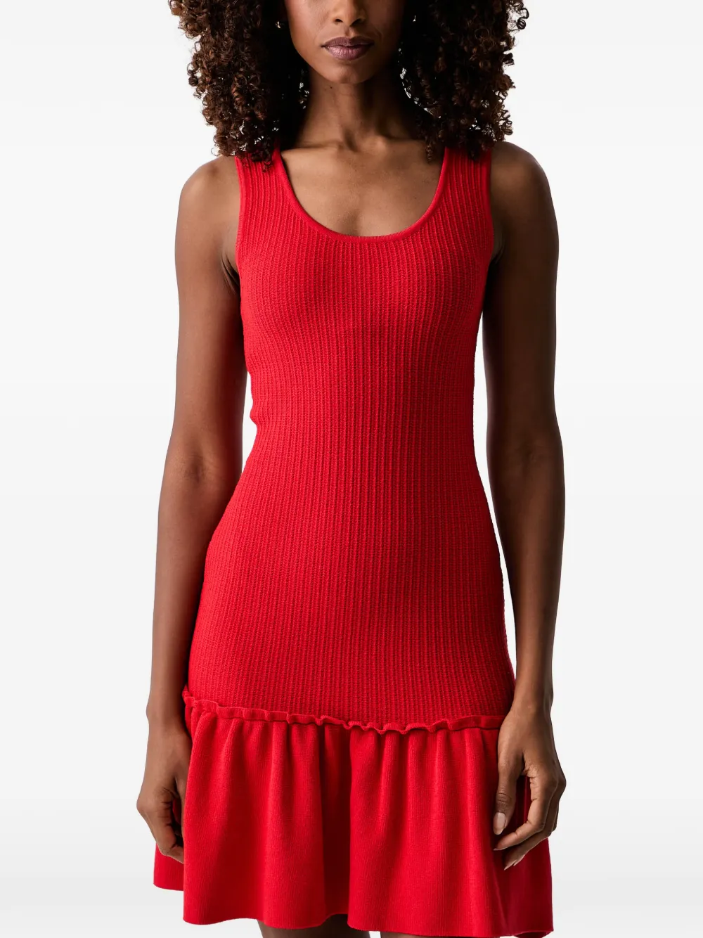 Morgan ribbed-knit ruffled mini dress Rood